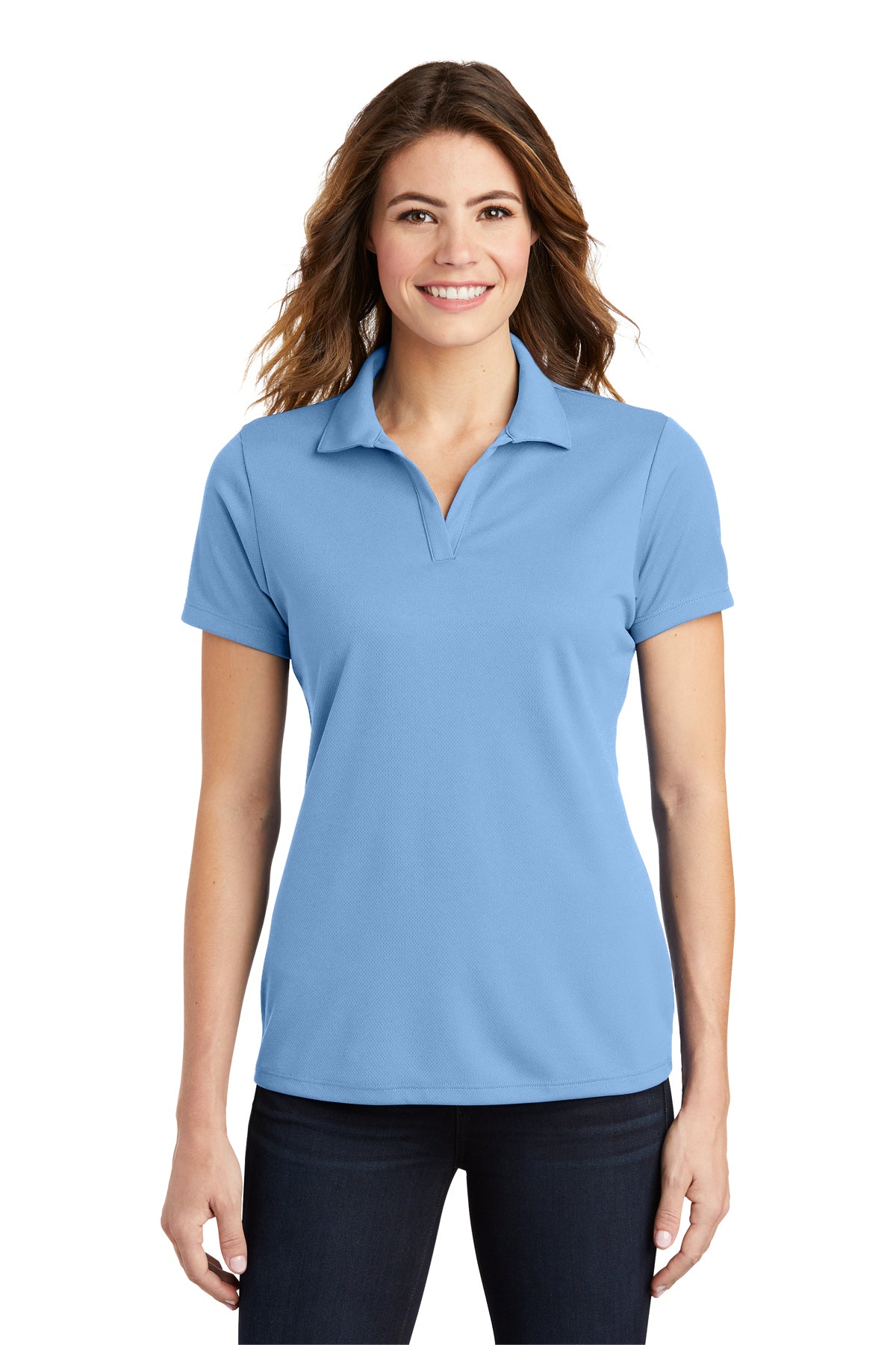 ladies posicharge racermesh polo carolina blue