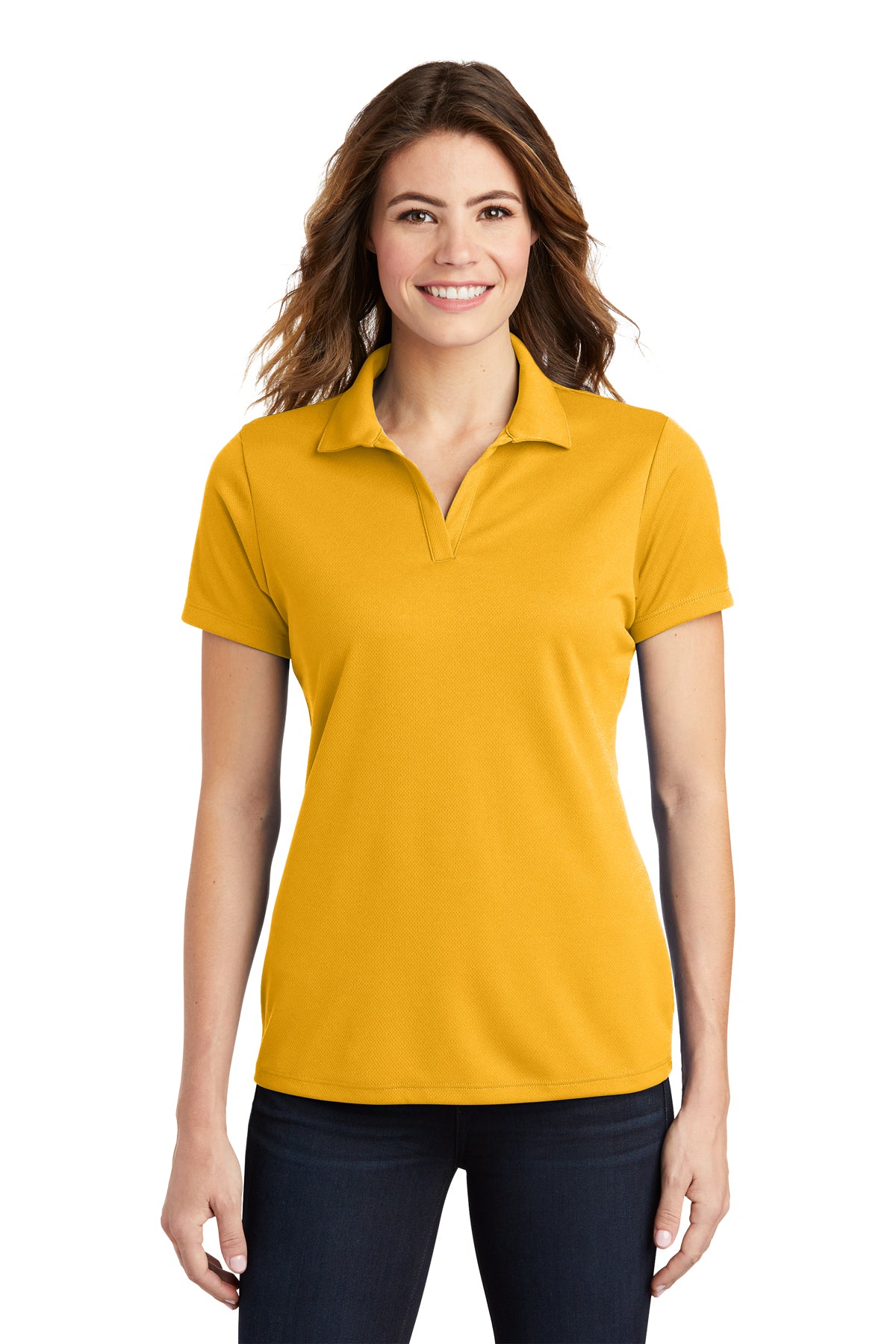 ladies posicharge racermesh polo gold