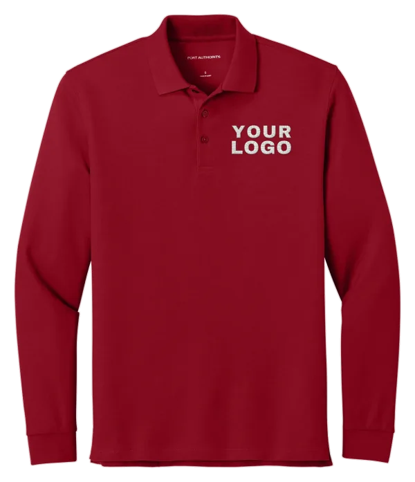 Red Port Authority long sleeve polo with YOUR LOGO embroidered on the left chest