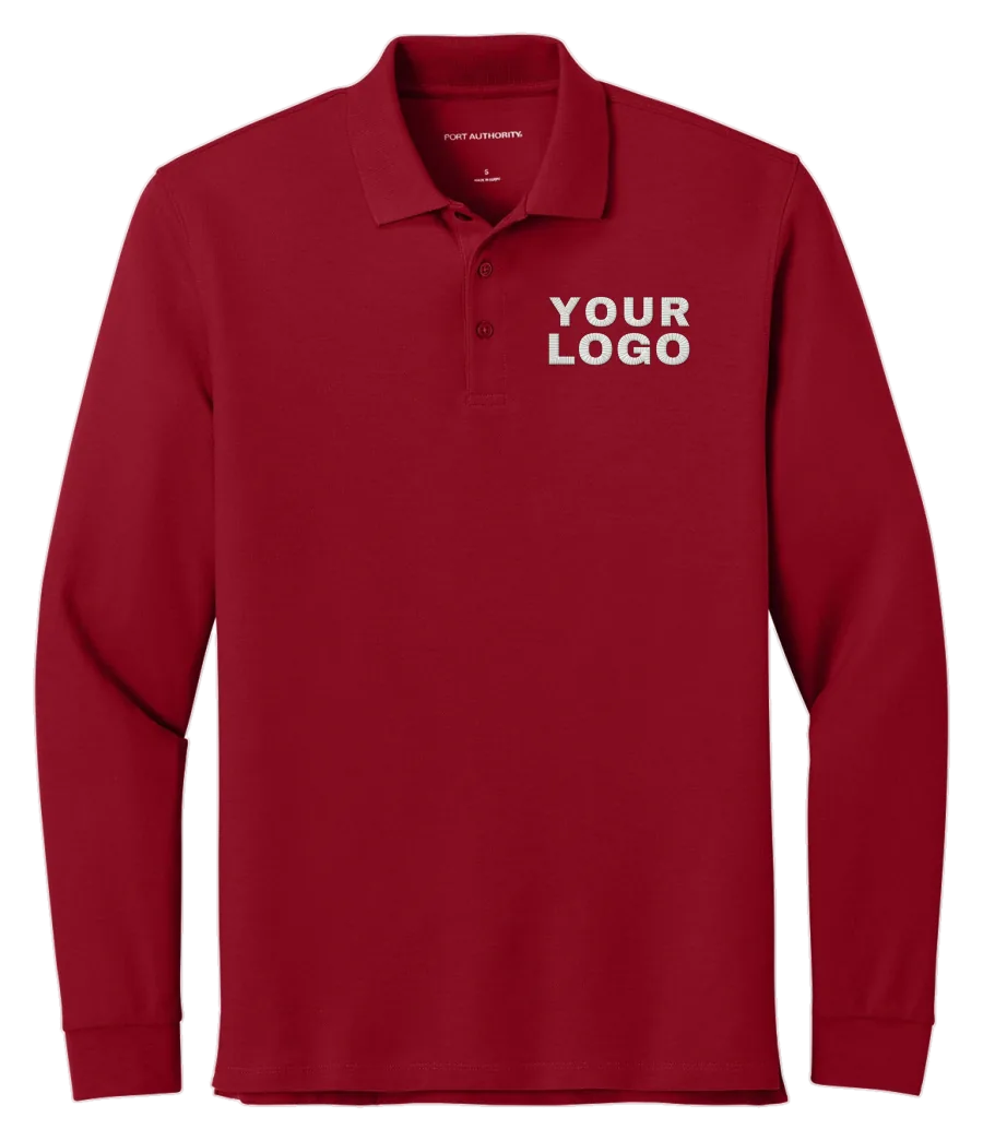 Rich Red Port Authority Wearever Signature Pique Long Sleeve Polo K200LS with YOUR LOGO embroidered