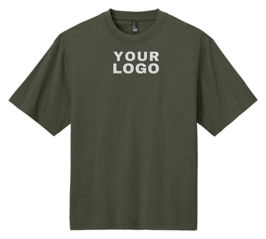Olive and black t-shirts with a YOUR LOGO placeholder