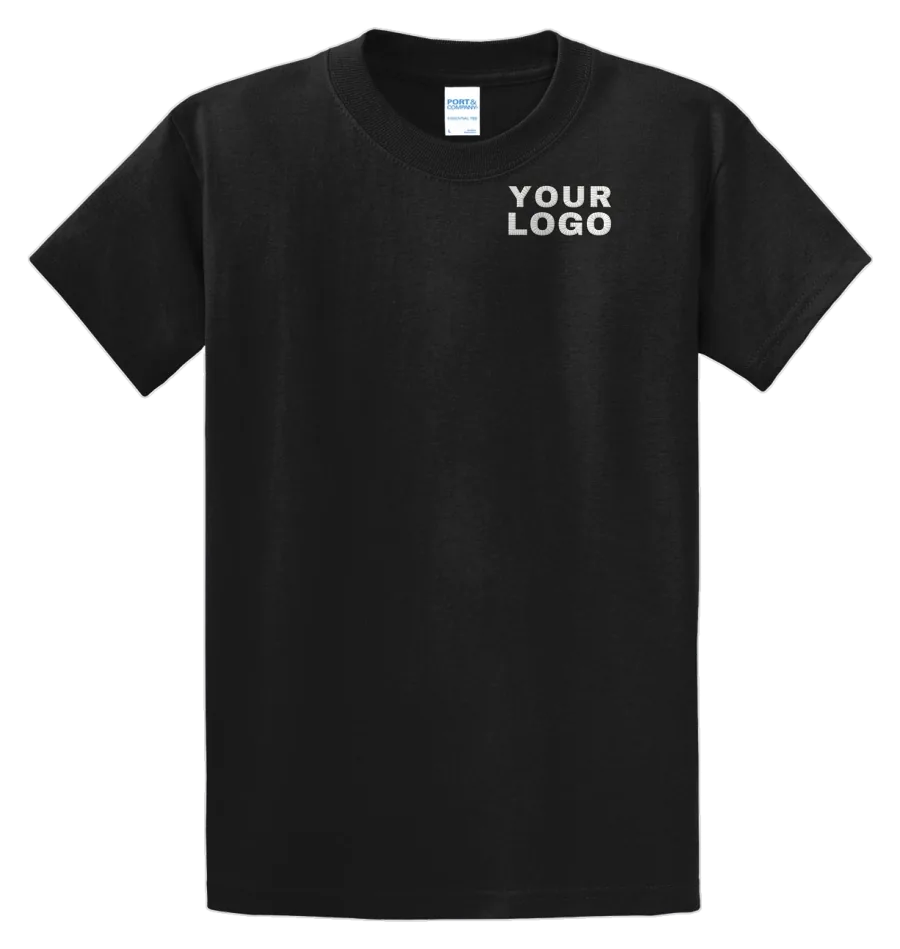 Jet Black Port & Company PC61T tee with YOUR LOGO embroidered